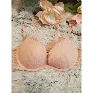 NWT VICTORIA SECRET PINK COLOR LIGHTLY LINED PLUNGE LACE BRA SZ 32D SEXY $49 NWT